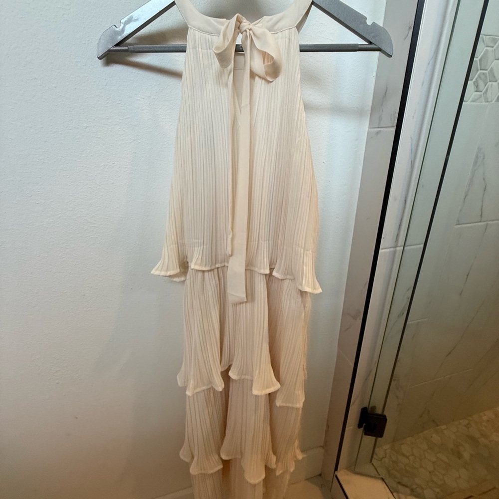 Cream Ruffled Tiered Halter Sundress - Picture 3 of 8